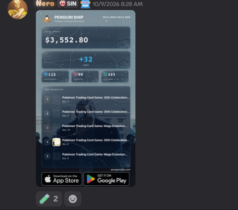 Nero's botting dashboard — $3,552.80 total spend