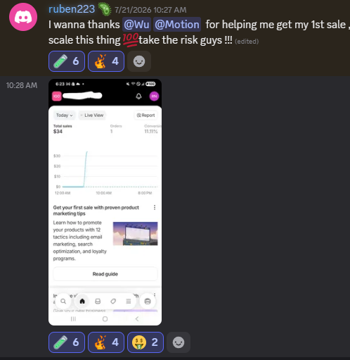 ruben223's Shopify dashboard — $34 total sales