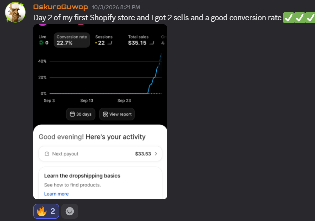 OskuroGuwop's Shopify dashboard — $35.15 total sales