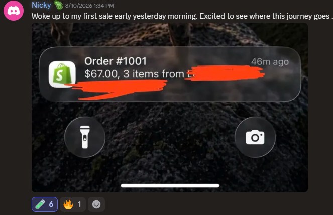 Nicky's Shopify dashboard — $67.00 order #1001
